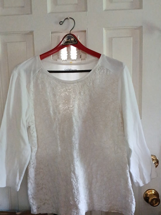croft & barrow Tops - croft & barrow Cream Lace Front Long Sleeve Tee